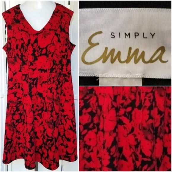 Simply Emma Gorgeous Red & Black Slimming Vneck Dress - Picture 3 of 10